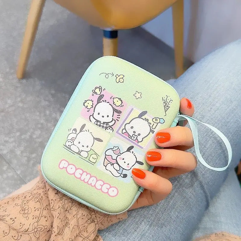 Sanrio Hello Kitty Kuromi Data Cable Storage Bag Anime Cartoon Portable Charger Earphone Coin Sorting Case Organizer Carry Box