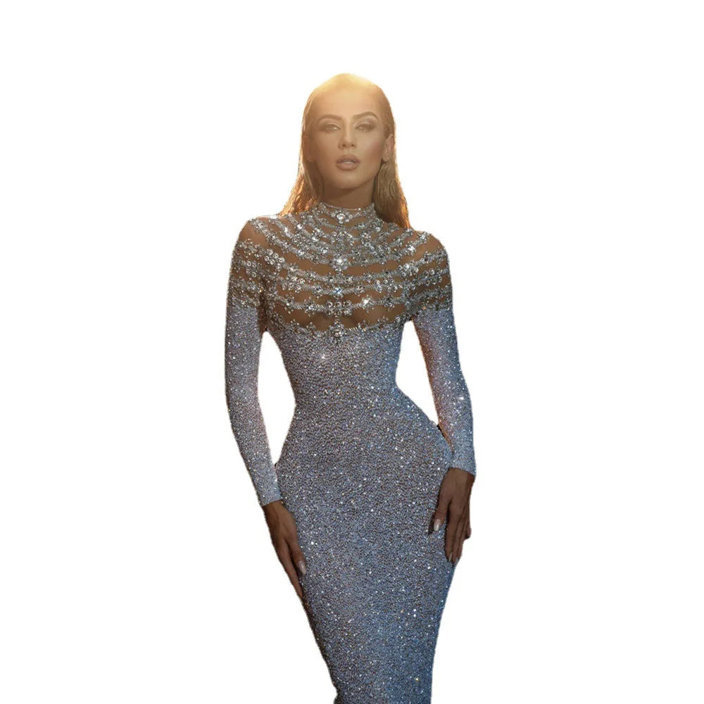 Spring 2022 New European Women's Dress Round Neck Slim Temperament Elegant Party Dresses S-sequins Sexy Hip Evening Dress