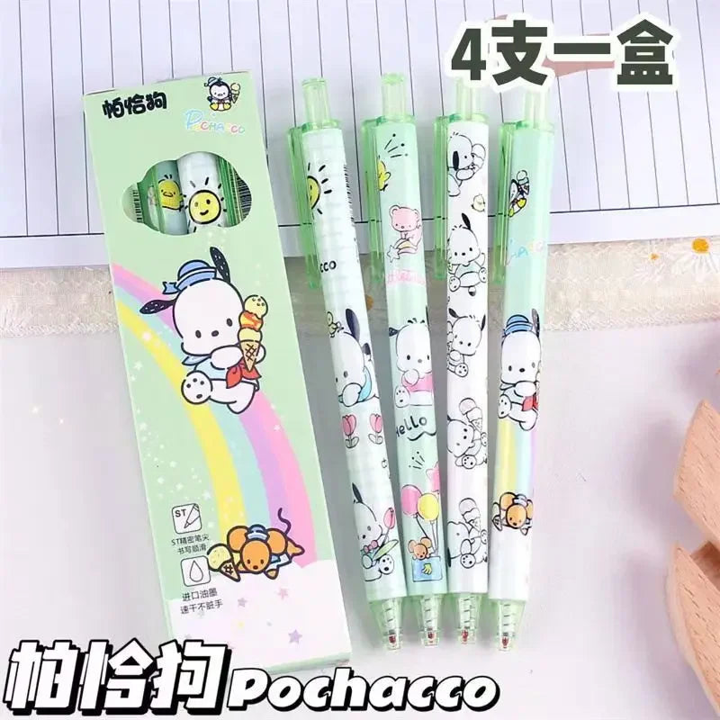 4Pcs Sanrio 0.5mm Press Ballpoint Pen Black Quick Drying Hello Kitty Cinnamoroll Kuromi Gel Pen Student School Stationery Gifts