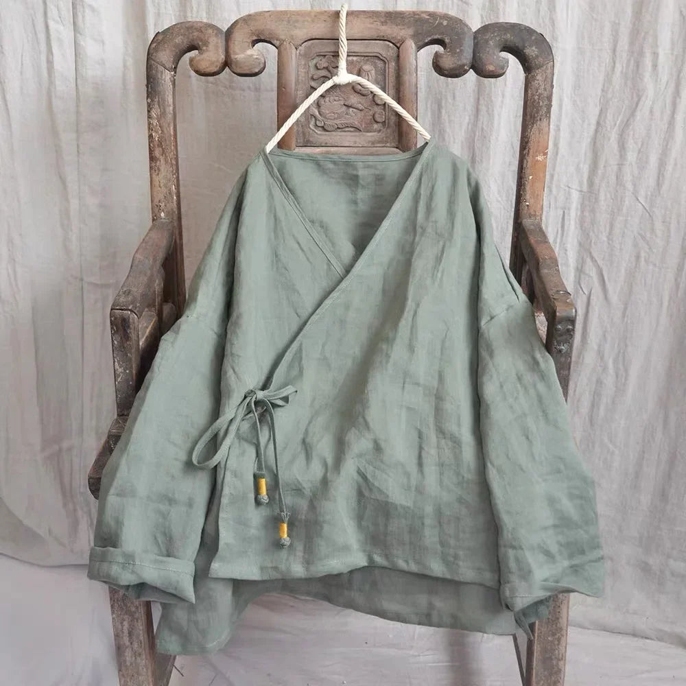 THHONE Fashion Woman Blouse 2024 Autumn Blusa Mujer Long Sleeve Korean Loose Women's Shirts Cotton Linen Solid Lace-up Camisas