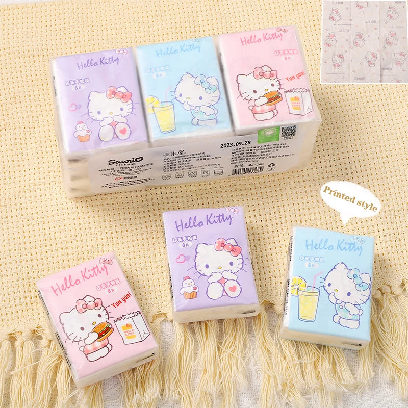 9pcs Sanrio Tissue Kawaii Hello Kitty Cartoon Printed Handkerchief Cute Girl Portable Toilet Paper Girly Birthday Gift