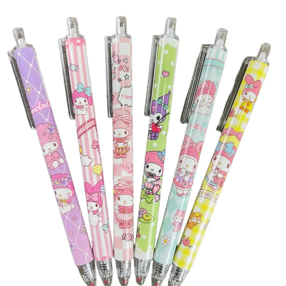 6pcs Cute Cartoon Sanrio Kuromi Hello Kitty 0.5mm Gel Pen My Melody Student STPen Tip Quick Drying Exam Pen Stationery Supplies