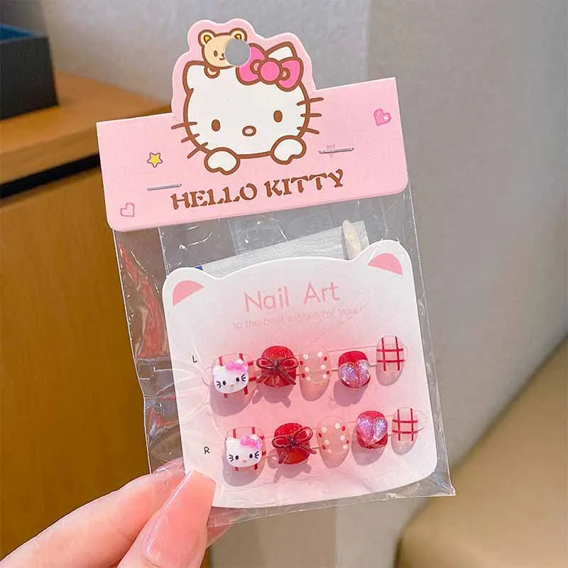 40/30/20/10Pcs Sanrio Children's Cute Cartoon Kuromi Hello Kitty Press on Nails Baby Fake Nails Girls Gift Toys Girls Nail Tips