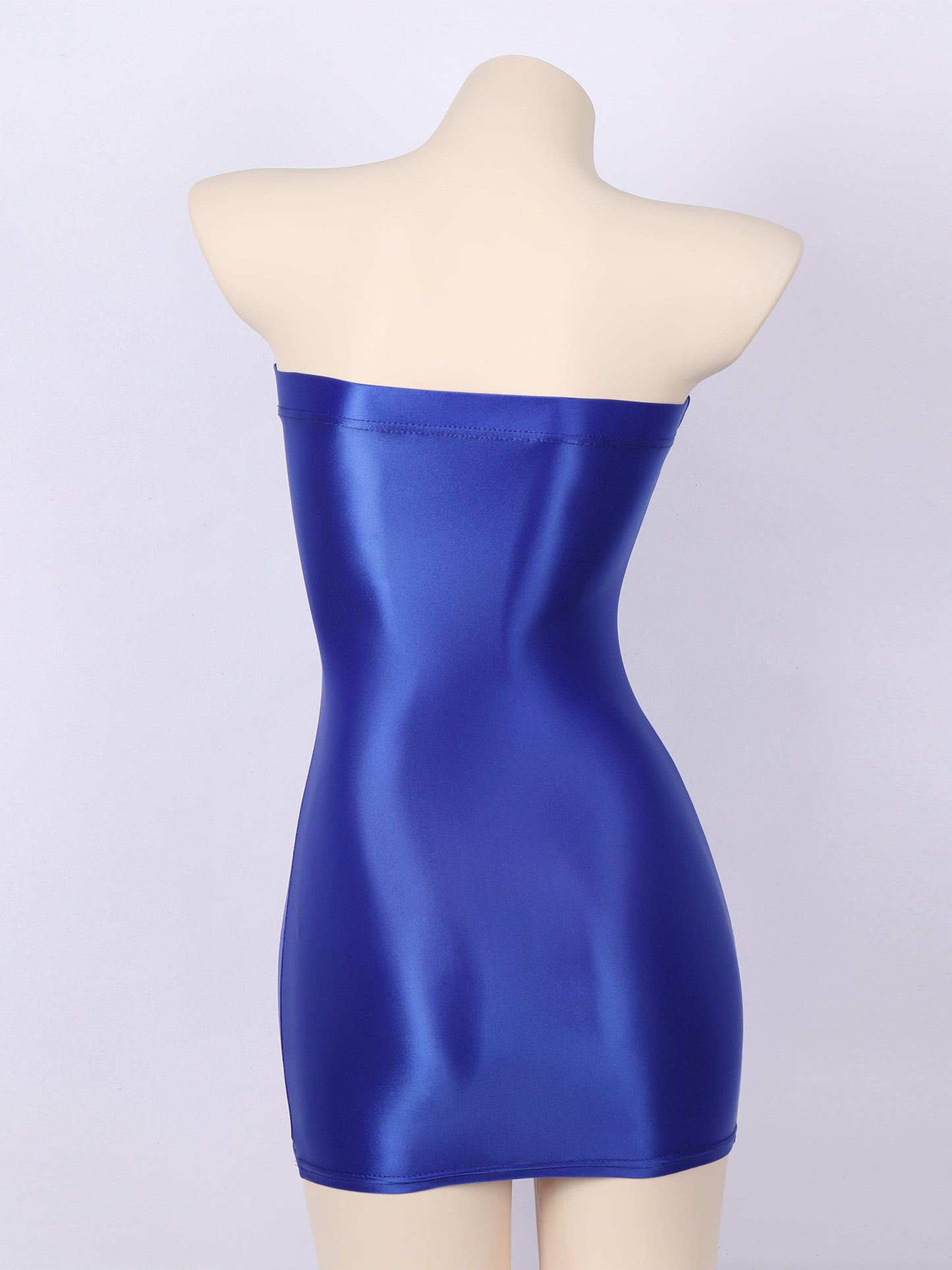 Sexy Women Oil Glossy Sheer Bodycon Dress Females See Through Strapless Pencil Dress Smooth Tight Mini Dress Clubwear