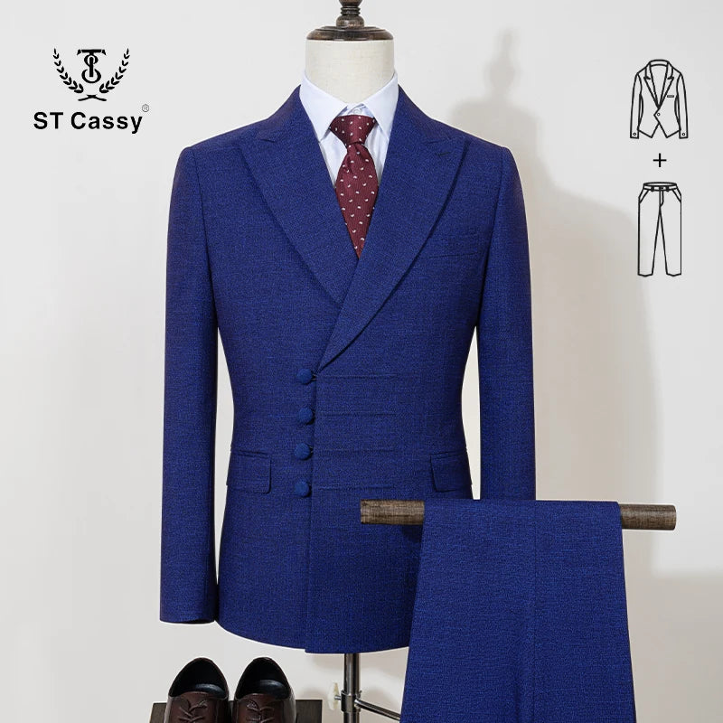 ST Cassy Elegant man suit for wedding peach Slim Fit Double Breasted Multiple buttons Casual Business man 2 piece outfit set