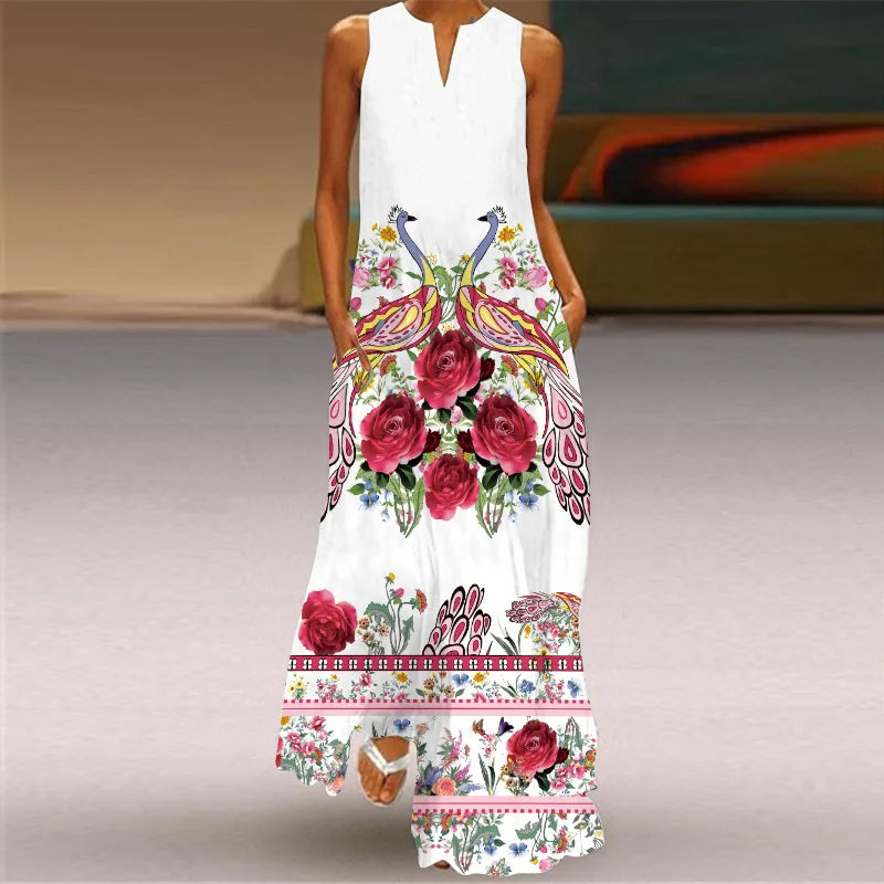 Summer Sexy Maxi Dresses Women Sleeveless V-Neck Robe Party 2025 Retro Loose Beach Vestidos Y2k S-5XL