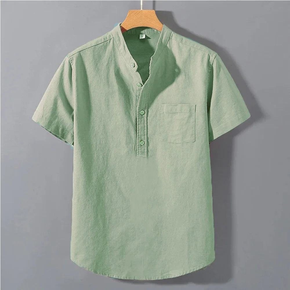 Men's Summer Short Sleeve Solid Color T-shirt Pocket Design Button Shirts Daily High Street Wear Simple Comfortable Style