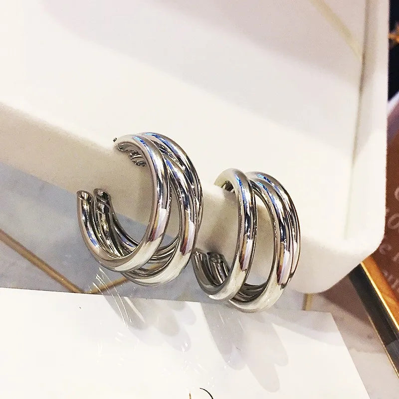 925 Silver Needle Korean Big Elegant Earrings For Woman Metal Jewelry 2025 Trending Vintage Geometric Women's Earrings Z40