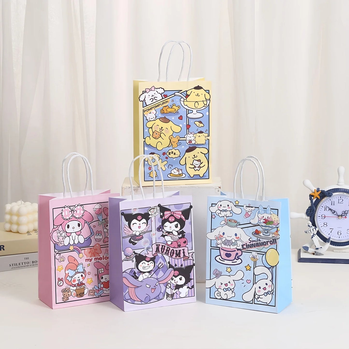 Cinnamoroll Paper Gift Bags Birthday Decor Kuromi Candy Bag Hello Kitty Biscuit Package boys Girls Favors Gifts Party Supplies