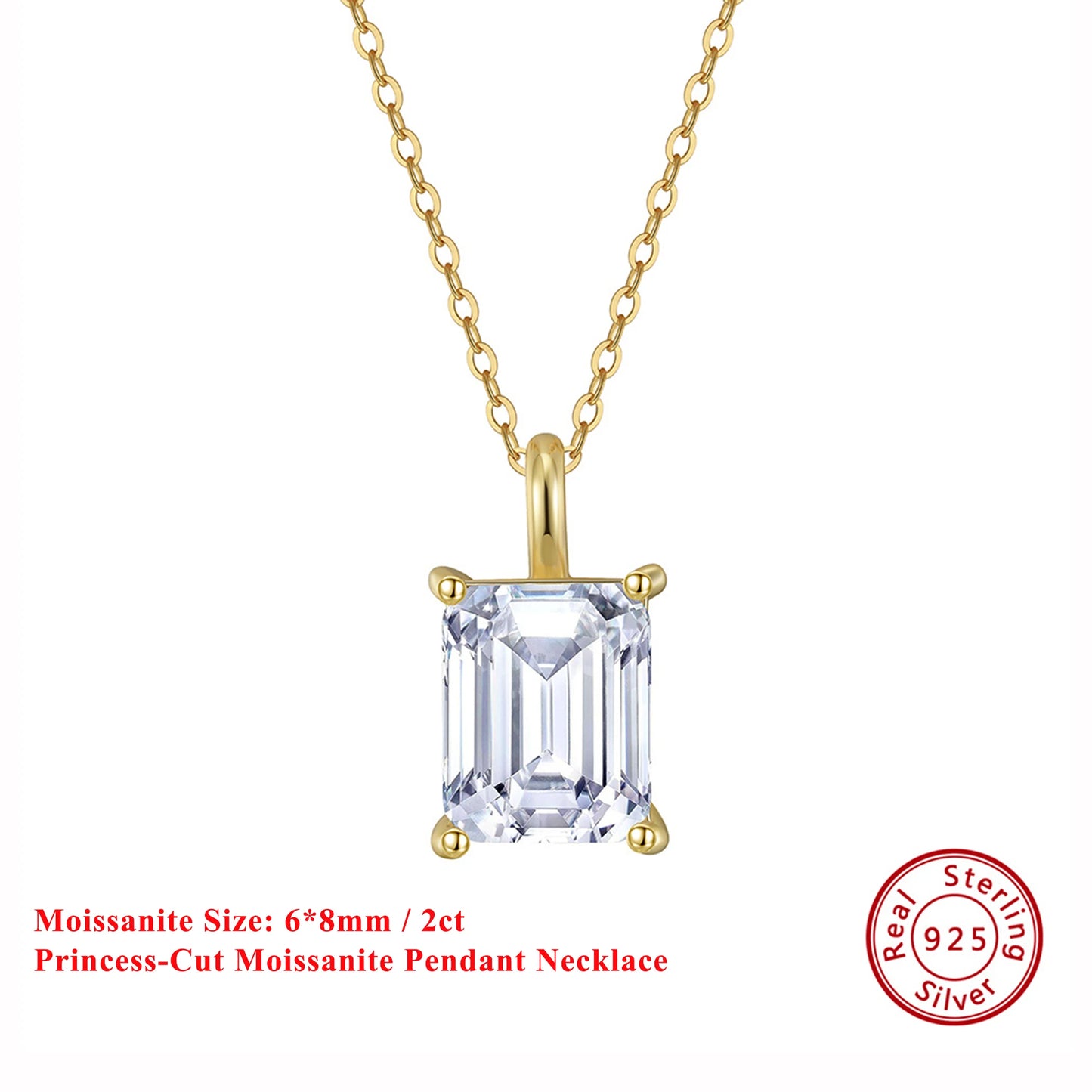 EFFIE QUEEN 925スターリングシルバーネックレス、華やかなプリンセスカットモアサナイトペンダント付き、女性にぴったりのジュエリー MON09