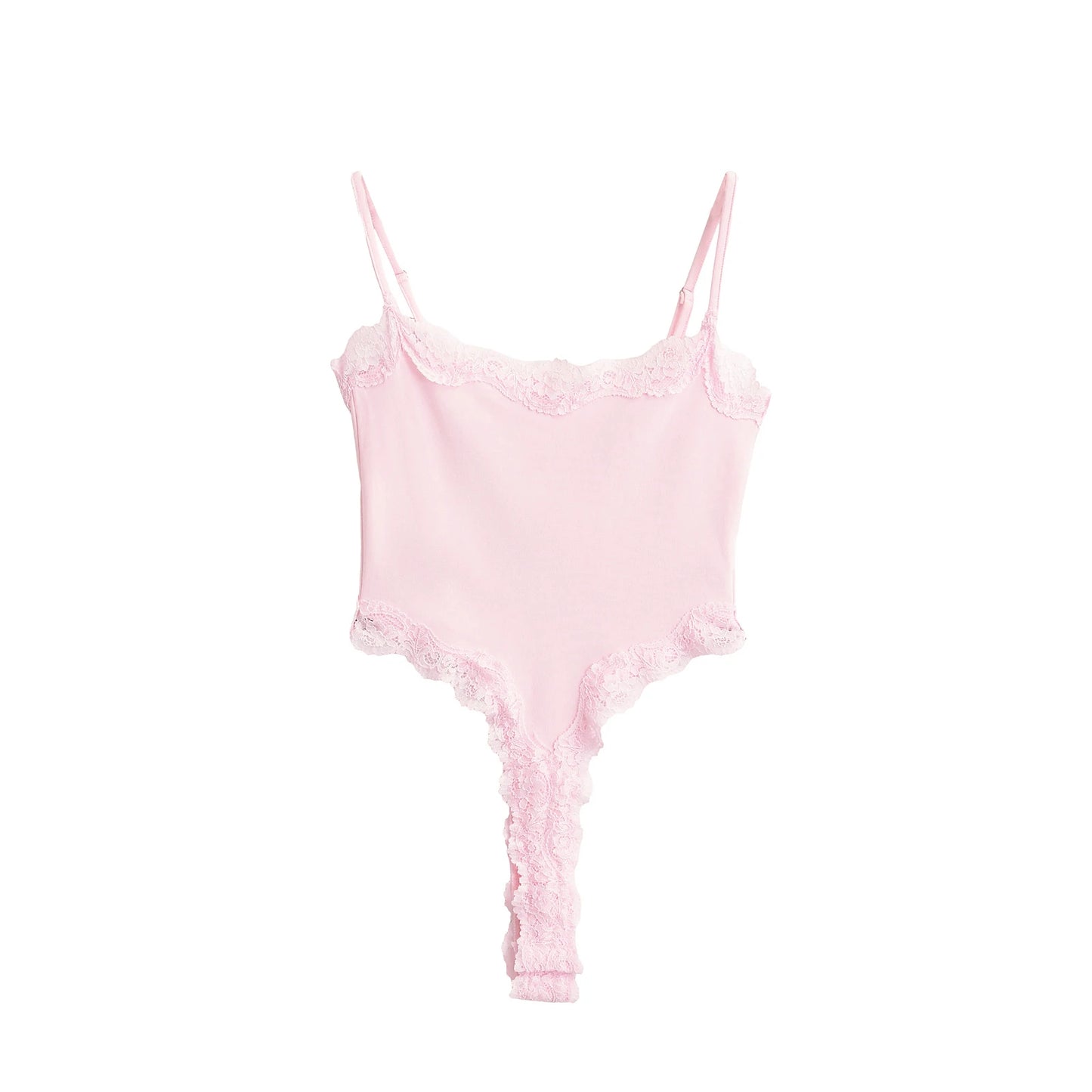 Sexy Bodysuit Tops For Women 2025 Summer Y2k Clothes Lace Panel BodySuits Women Solid Color Cami Bodysuit Backless Lace Top Pink