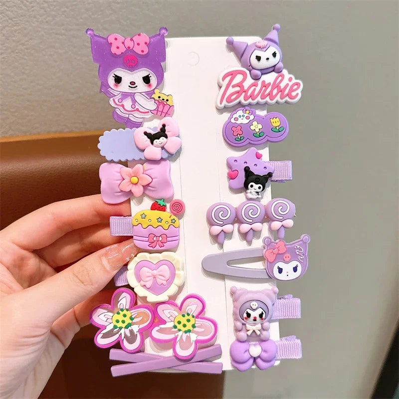 New 14pcs Cute Sanrio Kuromi Hairclip Headwear For Girls Anime Cartoon Fashion Hairpin Hair Accessories Kids Birthday Gift