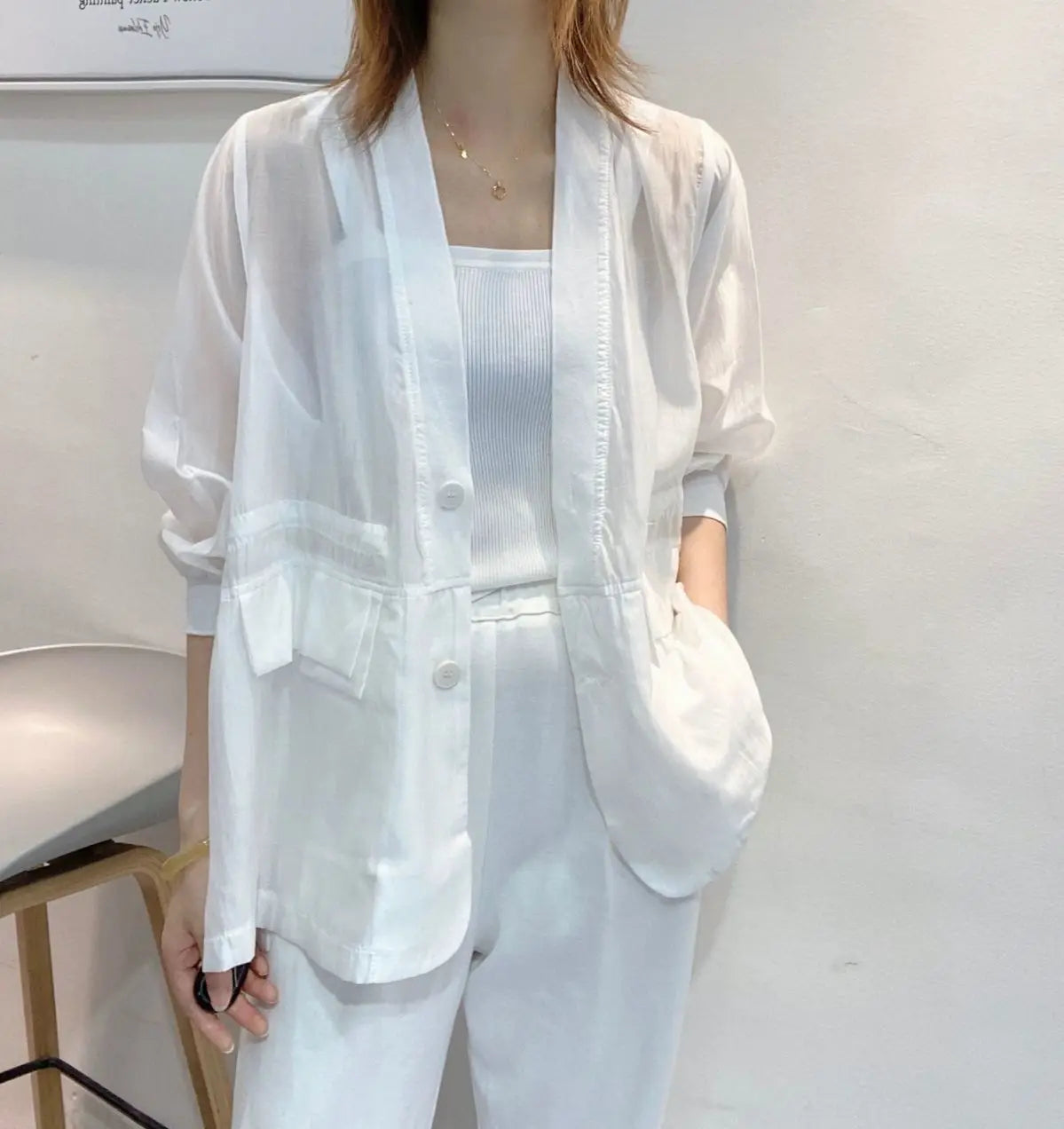 Plus Size Waist Tie V-neck Black Blazer Women Summer Cardigan Sunscreen White Jacket Korean Fashion Casual Pocket Outerwear New