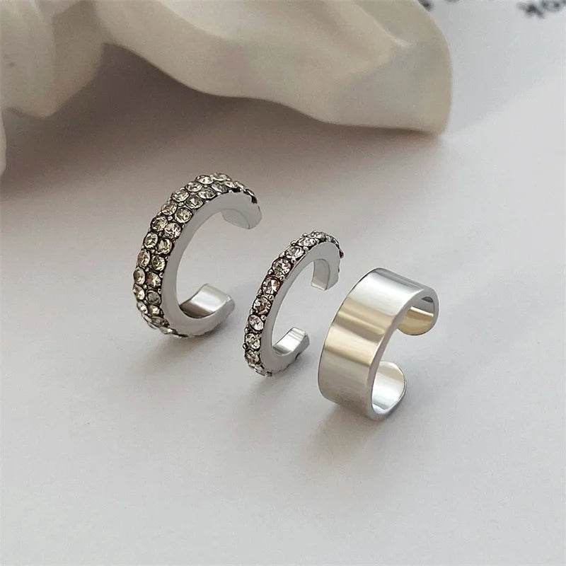 Silver Color Leaves Clip Earrings for Women Men Creative Simple C Ear Cuff Non-Piercing Ear Ear Clip Set Trend Jewelry Gift