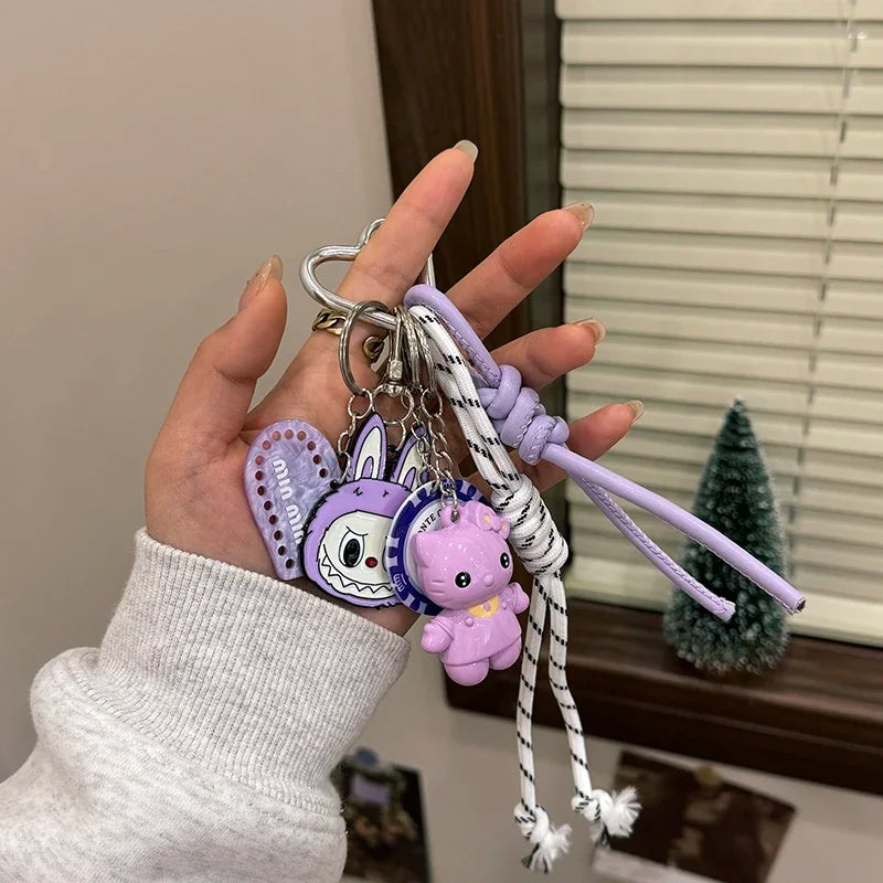Sanrios Hellokittys Keychain Kawaii Cute Action Figure Rabbit Plush Key Chain Doll Pendant Bag Charm Accessories Keyring Ins