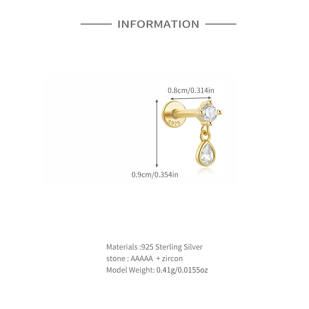 Aide 925 Sterling Silver 1pc Geometry Multi Piercing Stud Earrings For Women K Gold Simple Elegant Tassel Jewelry Gift Pendiente