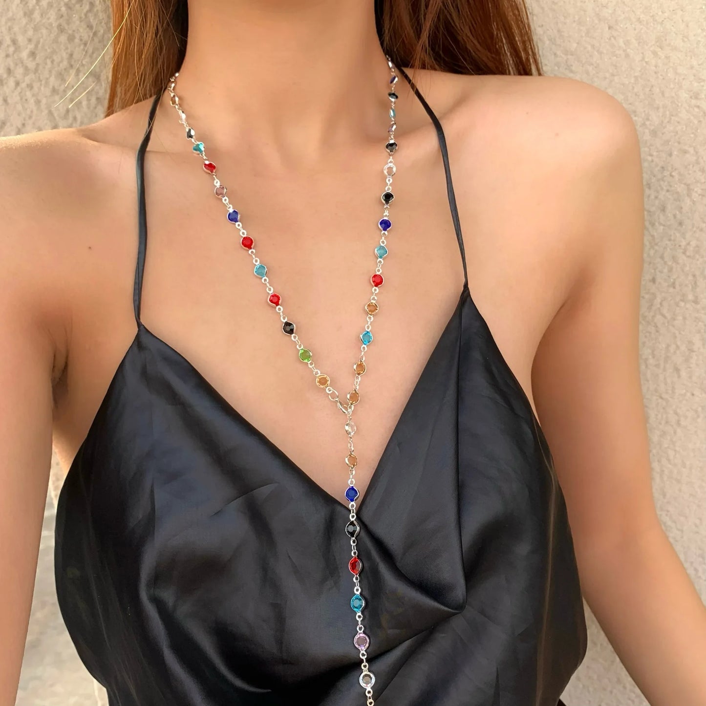 Bohemian Long Y-Shaped Necklaces for Women Y2K Metal Clavicle Chain Gold Color Choker Holiday Party Jewelry Necklace Gift Collar