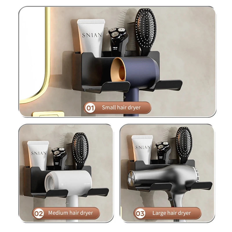 Hair Dryer Holder Wall Mounted Hair Straightener Dryer Hair Stand Bathroom Organizer Shelves Washroom Organization Shelves