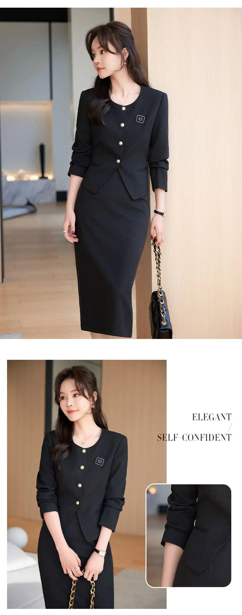 Spring Summer Long Sleeve Women Business Work Wear Suits with Skirt and Tops Formal Professional Office OL Styles Dress Sets