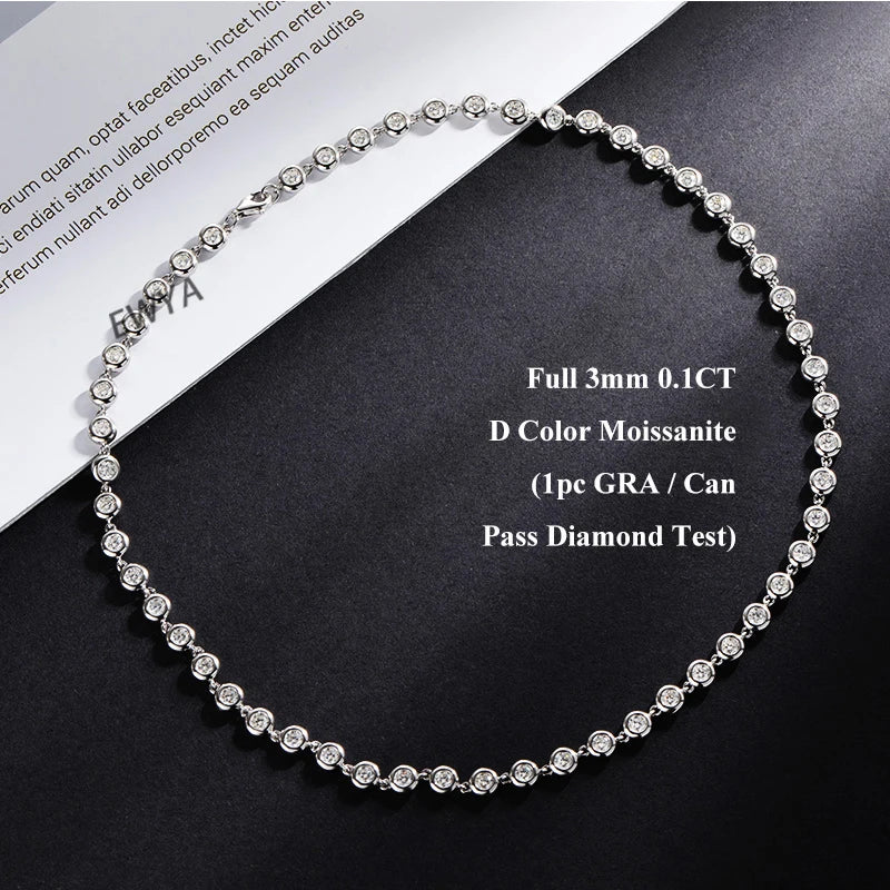 EWYA Round Bubble Full 3mm 0.1CT D Color Moissanite Tennis Chain for Women 925 Silver GRA Certified 16 18 20 inch Bezel Necklace