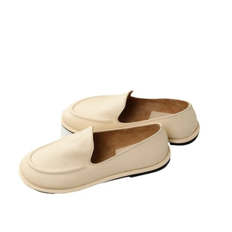 Loafers Women 2024 New Spring One Foot Slip-on Round Toe Shoes Women Genuine Leather Soft Flats Shoes Women