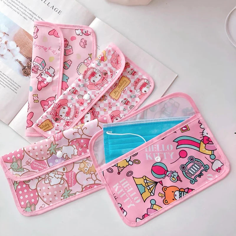 Sanrio Kuromi Waterproof Mask Storage Bag Melody Portable Small Item Storage Bag Cosmetic Bag Oxford Cloth Receipt Bag
