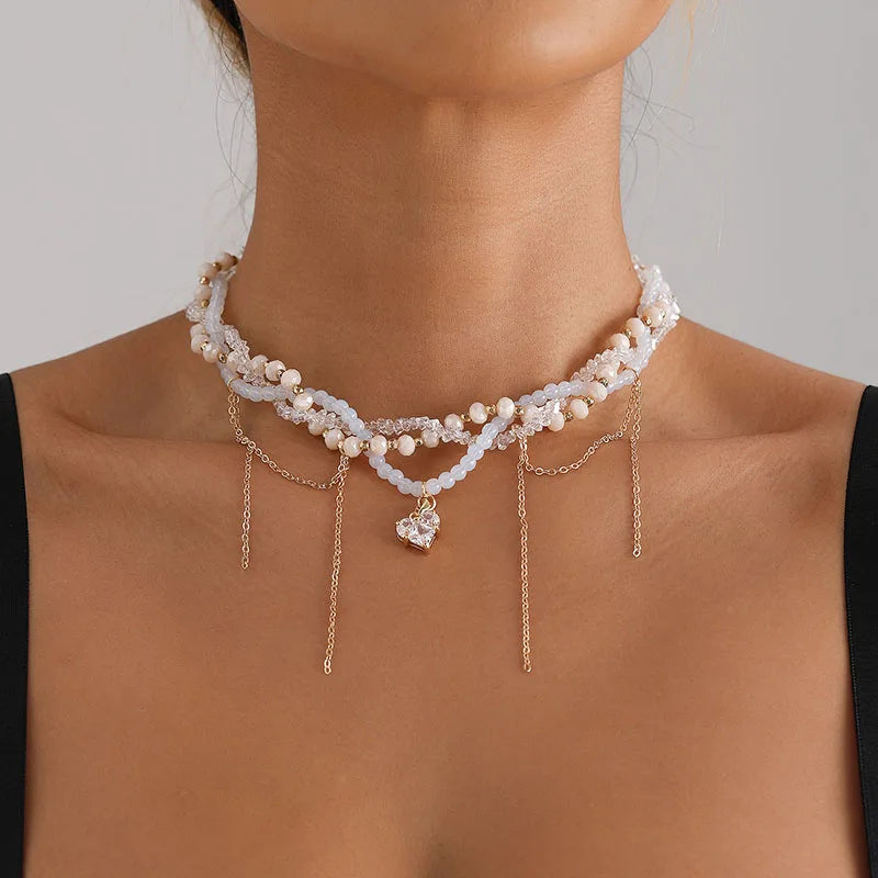 New Irregular Stone Choker Necklace For Women Elegant Tassels Heart Pendant Necklaces Wedding Party Jewelry Gift