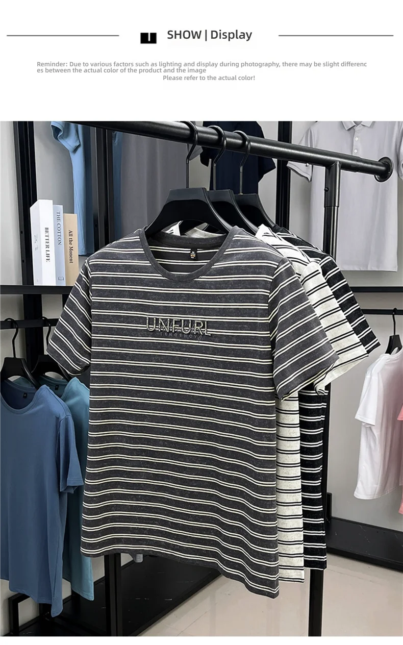 Top Grade Yarn Dyed New Summer Tops Striped Designer Tshirt Men 2025 Round Neck Brand Short Sleeve Casual Fashion Men Clothing