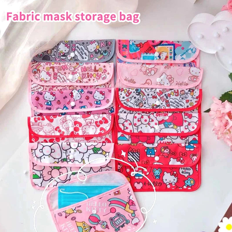 Sanrio Kuromi Waterproof Mask Storage Bag Melody Portable Small Item Storage Bag Cosmetic Bag Oxford Cloth Receipt Bag