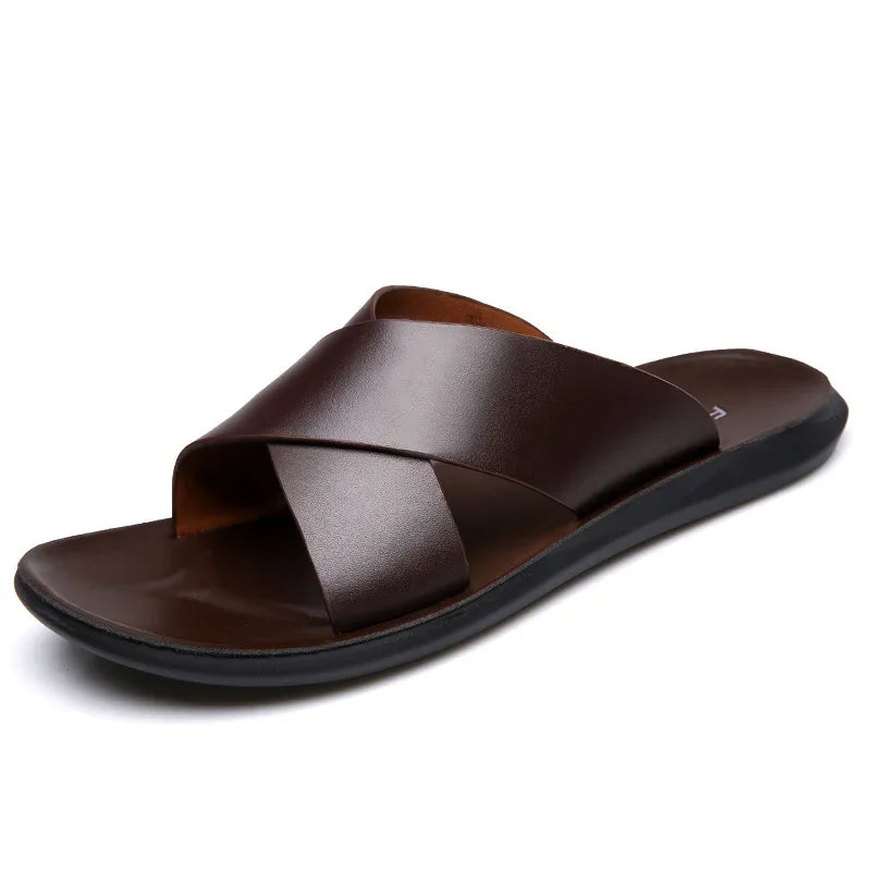 Sandals for Men Slippers Genuine Leather Luxury Brand Fashion Men Flats Casual Non-slip Beach Sandalia Zapatos Hombre 2024