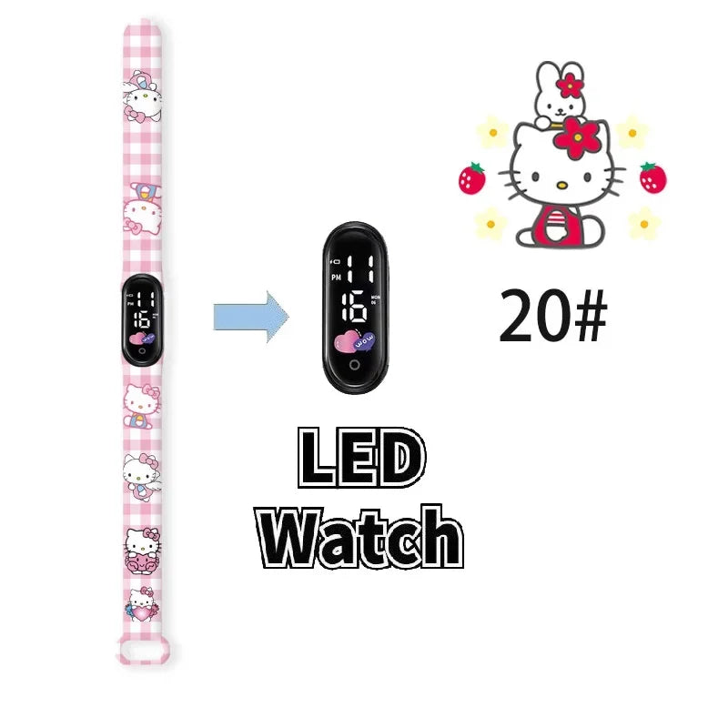 Cartoon Hello Kittys Electronic Led Sports Watch Kawaii Sanrio Kuromi Cinnamoroll Student Child Printing Water Proof Gifts Toys