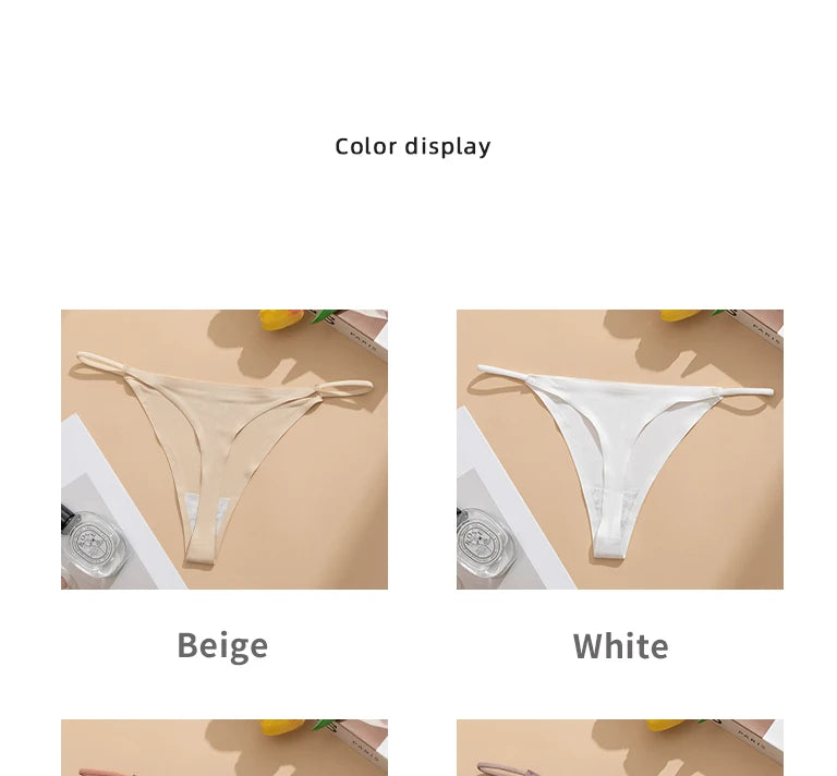 Women's Sexy Lightweight Ice Silk Seamless Knit Thong with Thin Straps - No Show Panty Underwear Lingerie Intimate Apparel