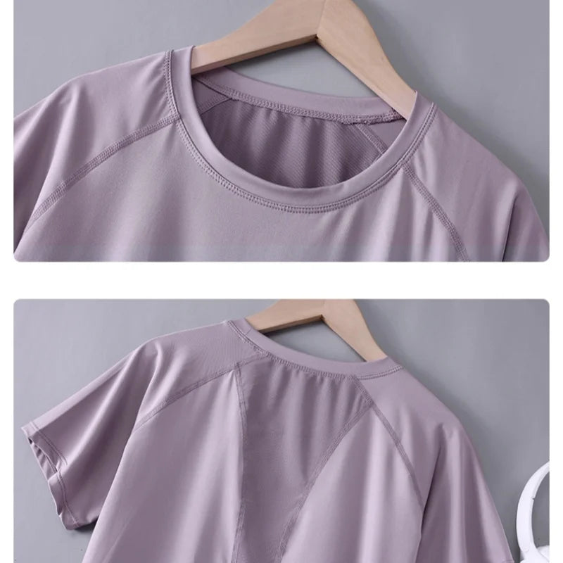 DRUR ヨガトップス スポーツウェア レディース ジムシャツ 通気性 速乾 半袖 ワークアウト Tシャツ ジョガー ランニング Tシャツ ヨガウェア 新作
