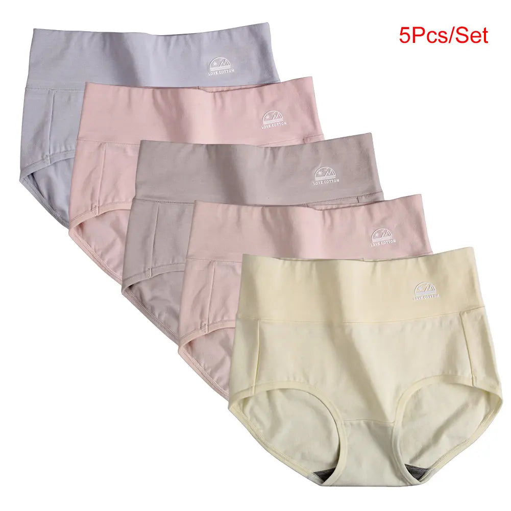 5PCS/Set M-XXXL High Waist Pure Cotton Panties Women Briefs Underwear Girls Panties Cotton Crotch Female Lingerie
