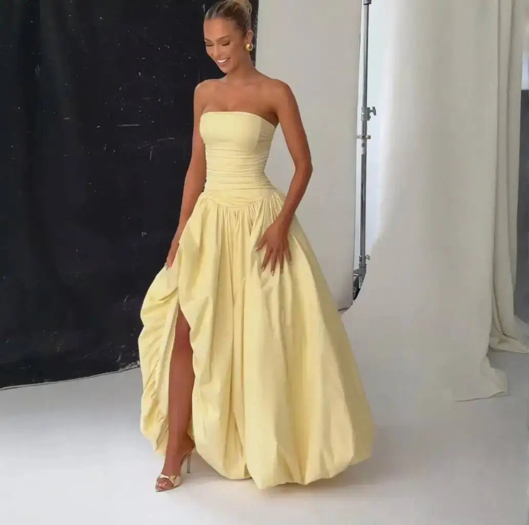 Giyu Sexy Evening Club Party Dresses Women 2025 Summer Bandage Lace Up Split Maxi Long Dress Elegant Strapless Backless Robe