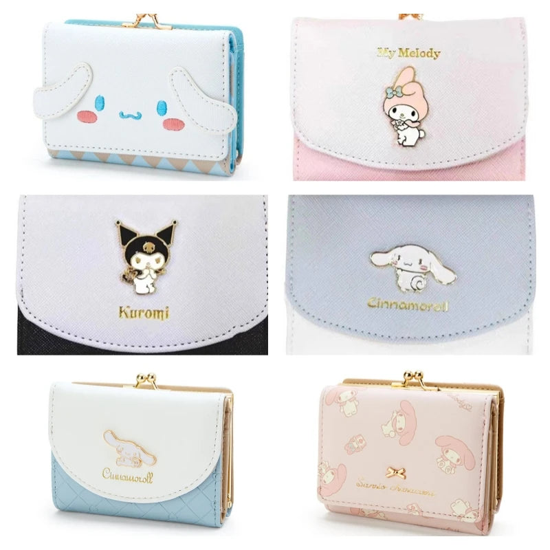 Sanrio Cinnamoroll Kuromi My Melody Hello Kitty Kawaii PU Leather Wallet Card Holders Casual Coin Purse Money Bag