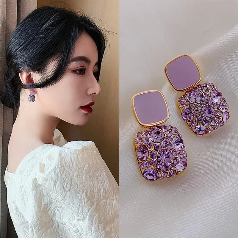 925 Silver Needle Korean Fashion Dream Colorful Crystal Earrings For Women Jewelry 2025 Trending Luxury Cube Sugar Stud Earrings