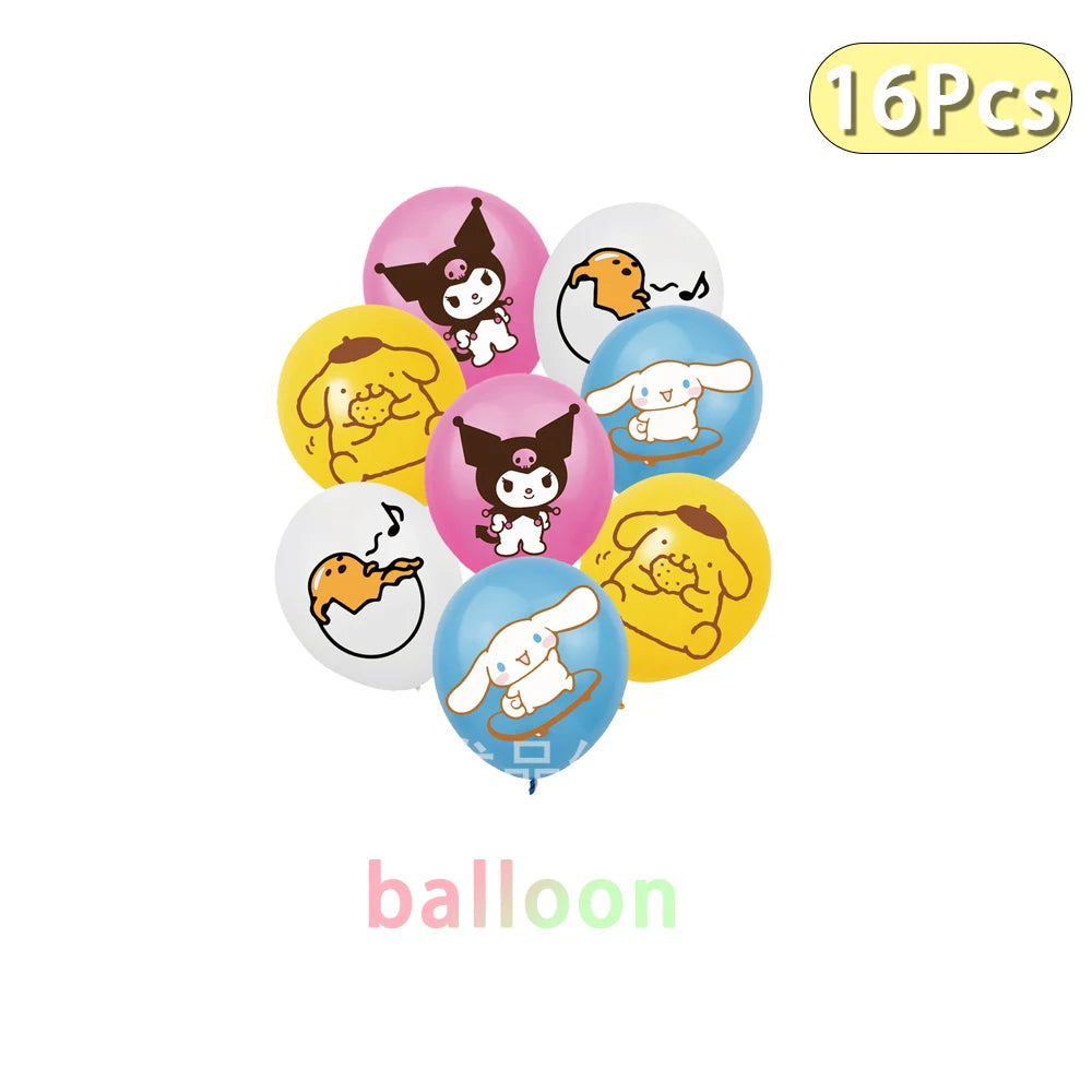 kawaii Sanrio Birthday Party cutlery plate Disposable Banner Cake Topper Hanging Flag Hello Kitty Balloons Birthday Decorations