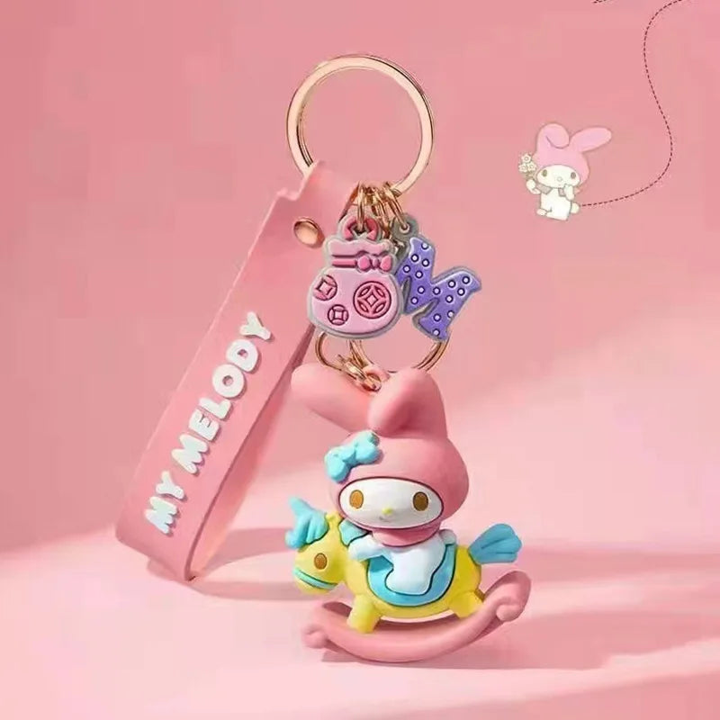 Sanrio Cute Girl Keychain Bag Pendant Pink Kuromi Melody Cinnamoroll Car Key Sanrio Accessories Set Ring Backpack Holiday Gifts
