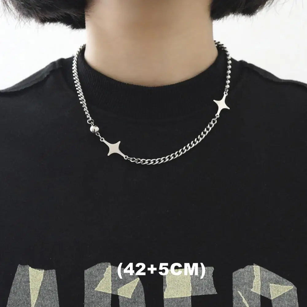 Hip Hop Zircon Star Double Layer Necklace For Men Women Trend Charm Titanium Steel Pendant Chain Unisex Jewelry Wholesale