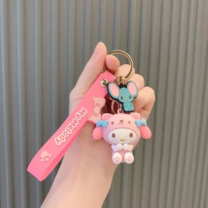 Sanrio Cute Girl Keychain Bag Pendant Pink Kuromi Melody Cinnamoroll Car Key Sanrio Accessories Set Ring Backpack Holiday Gifts