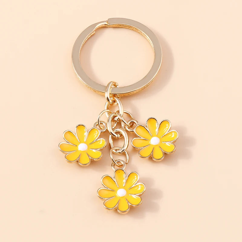 Cute Enamel Keychain Colorful Sakura Flower Key Ring Sweet Key Chains for Women Girls Handbag Accessories DIY Jewelry Gifts