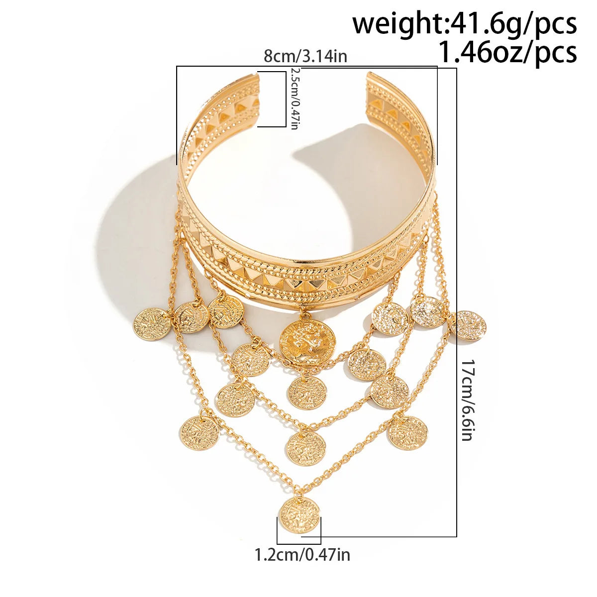 New Trendy Golden Metal Coin Leaf Chain Tassel Upper Arm Bangles Cuff Bracelet Armlet Armband Men Women Jewelry Accessories