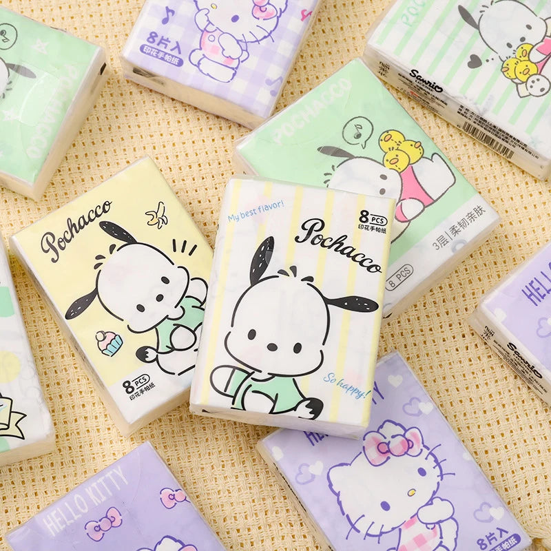9pcs Sanrio Tissue Kawaii Hello Kitty Cartoon Printed Handkerchief Cute Girl Portable Toilet Paper Girly Birthday Gift