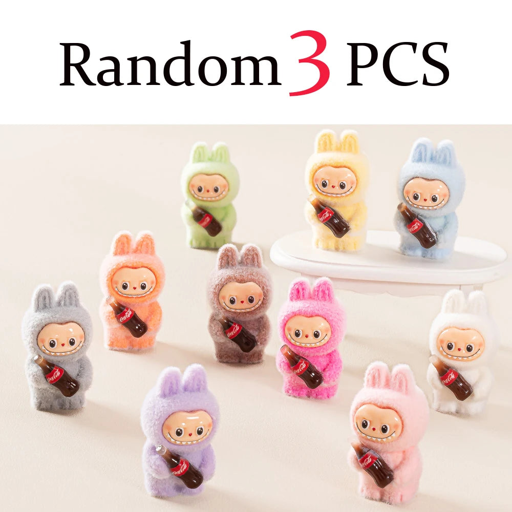 1~10個入り 可愛いルブブ コーラボトル フロック加工 DIY アクションフィギュア 装飾ペンダント デスクトップ人形 車の装飾品 おもちゃ クリスマスギフト