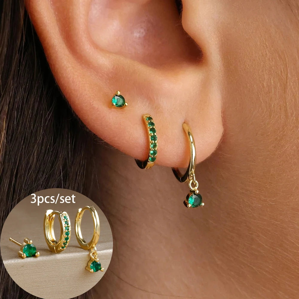 3 Piece Fashion Stainless Steel Round Star Drop Earrings Set for Women 18K Gold Plated Dangle Earring Punk Unisex Rock Jewelry