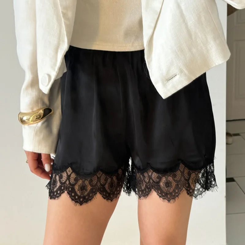 New Lace Casual Wide Leg Shorts Solid Elegant Black Short Pants High Waist Sexy Short High Street Y2k Bottoms Women Summer Short