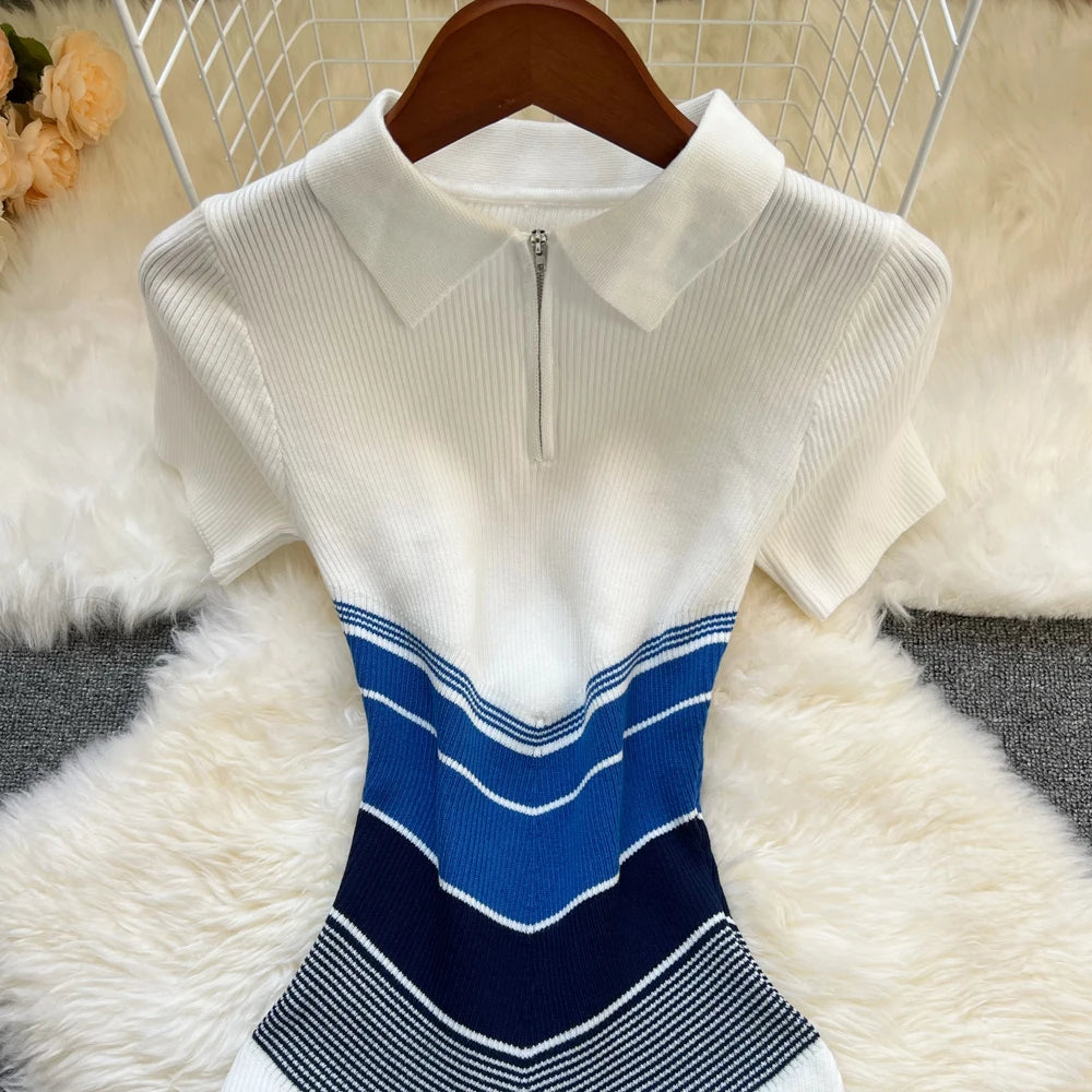 YuooMuoo Chic Fashion Sexy Wrap Hips Mini Dress 2025 Ins Hot Patchwork Slim Waist Knitted Summer Dress Streetwear Lady Outfits