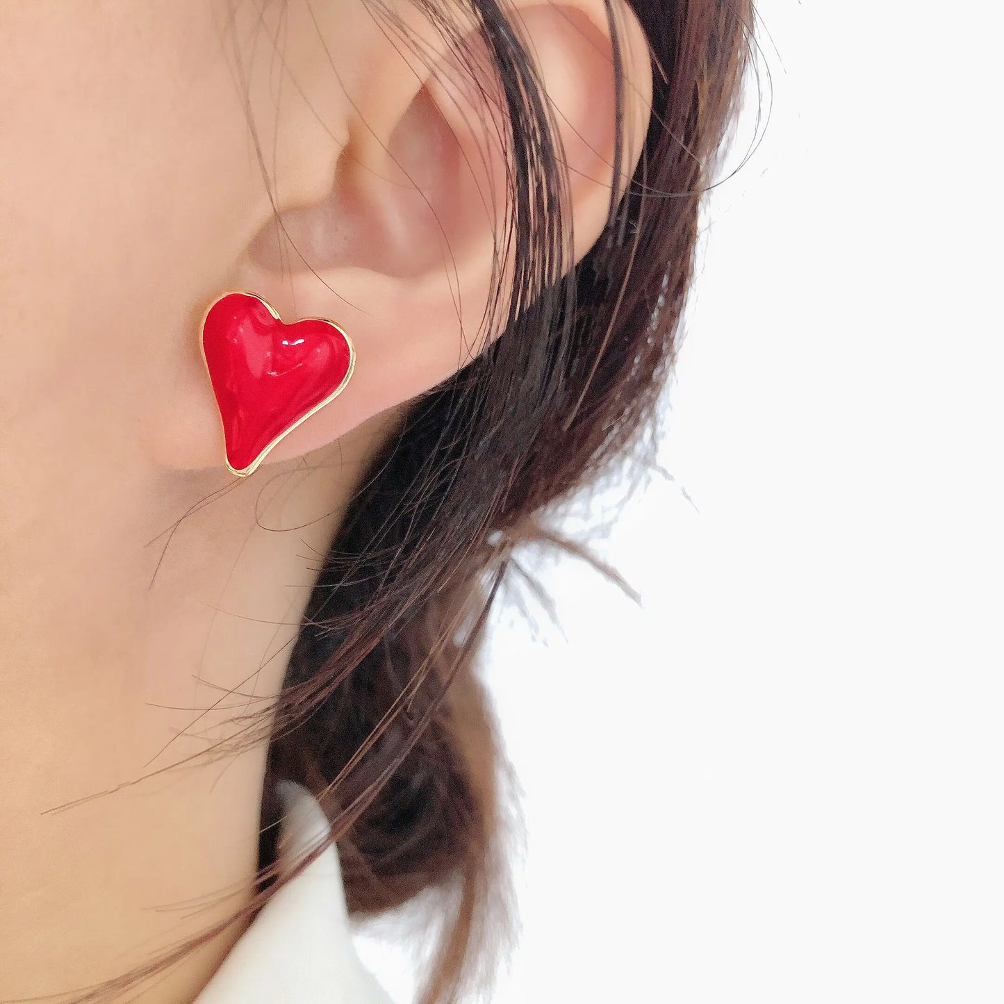 Enamel Oil Heart Stud Earrings for Women Girls New Fashion Party Golden Color Love Earrings Cute Romantic Jewelry Fine Gift