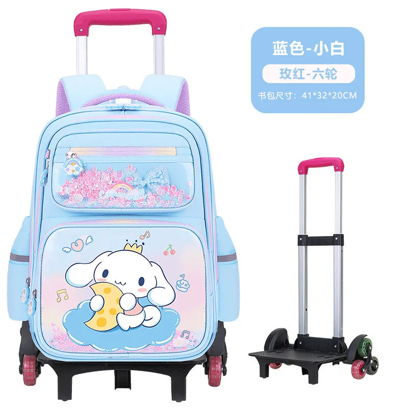 New Kuromi 2-Wheel Trolley School Bag Girls Cartoon Melody Backpack Load-Reducing Large Capacity 6-Wheel Trolley Backpack